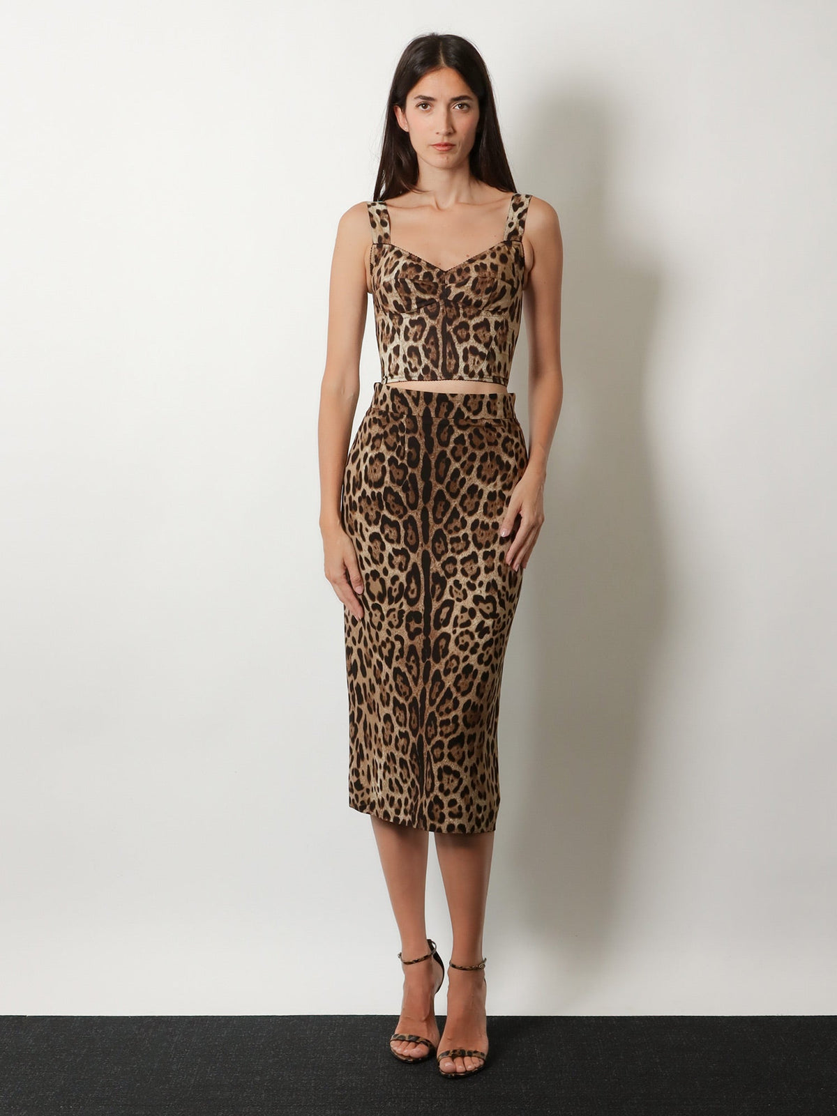 Dolce & Gabbana Stretch viscose longuette skirt with animal print - Leonew