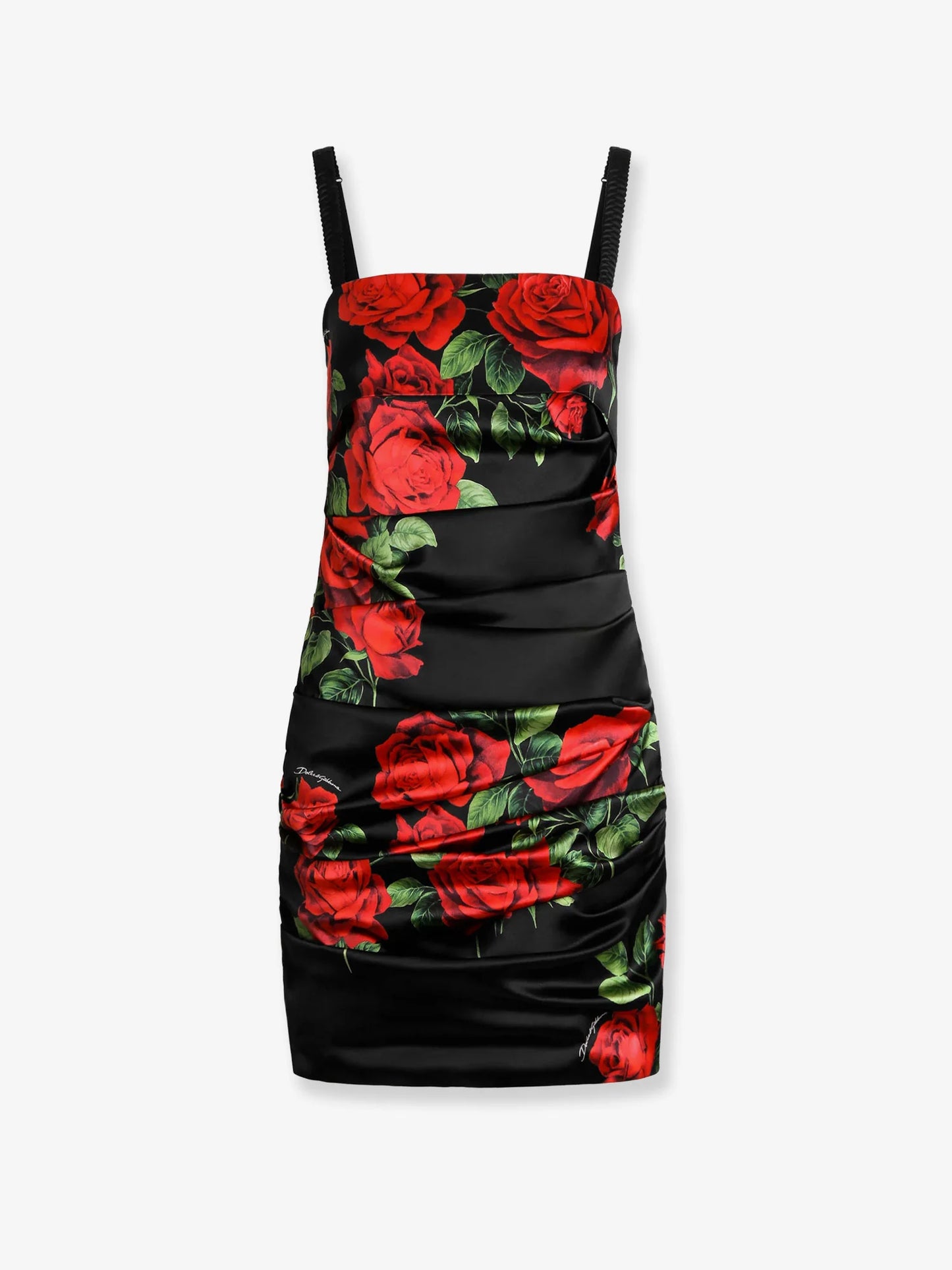 DOLCE & GABBANA - Short satin dress with rose print