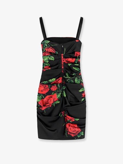 DOLCE & GABBANA - Short satin dress with rose print