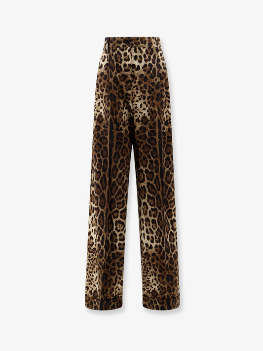 Dolce & Gabbana Stretch wool trousers with animal print - Leonew