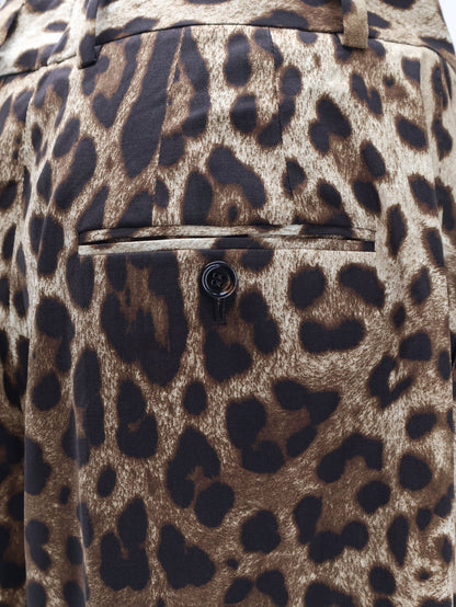 Dolce & Gabbana Stretch wool trousers with animal print - Leonew