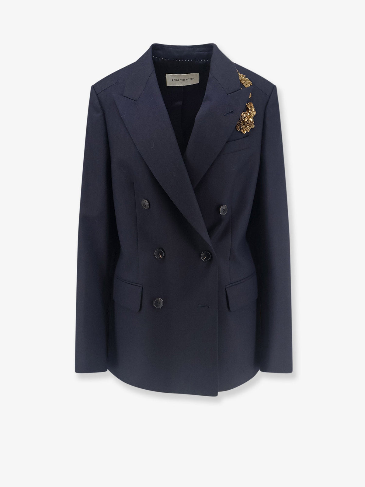 Dries Van Noten Barrysta wool blazer with gold embroidery - Navy