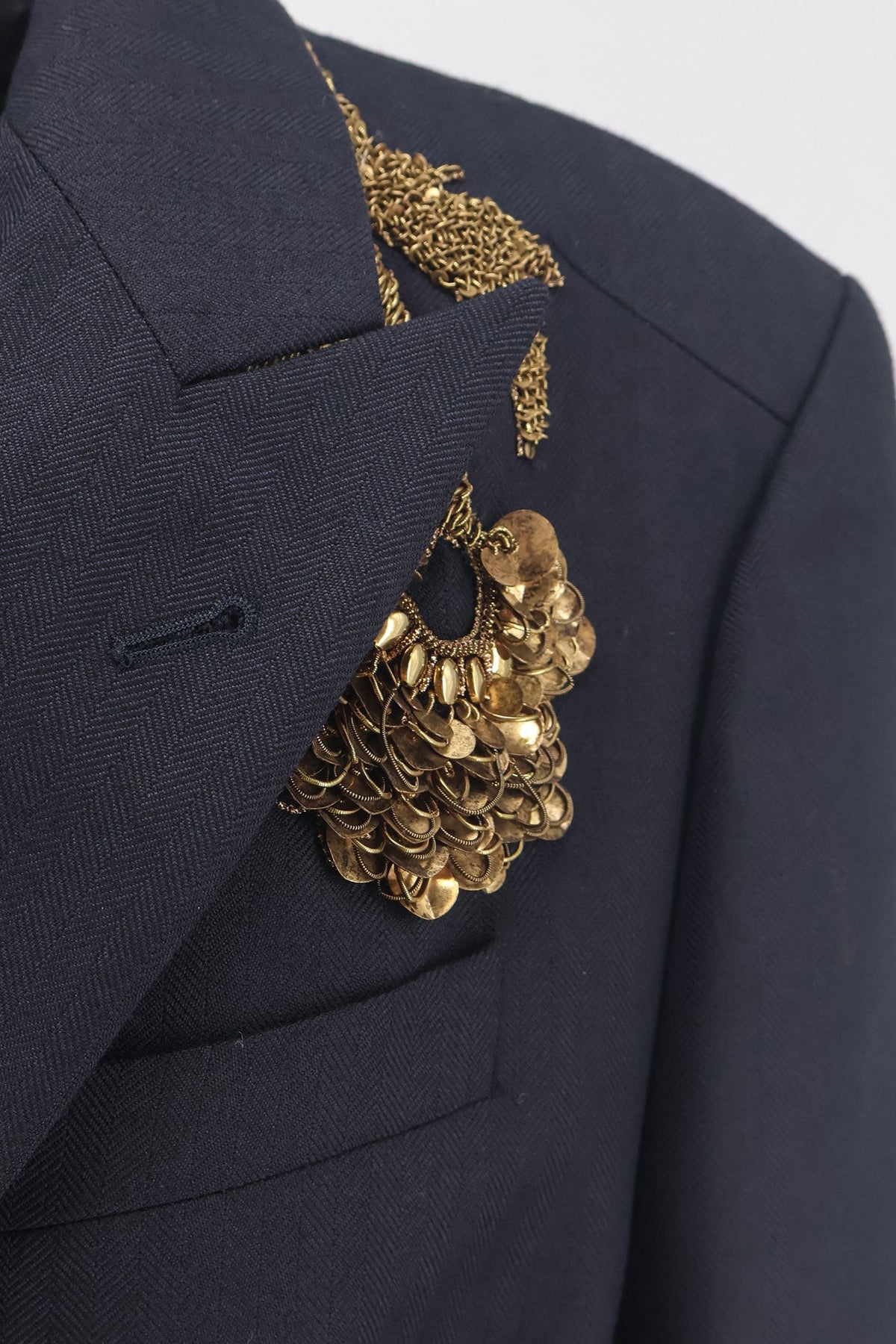 Dries Van Noten Barrysta wool blazer with gold embroidery - Navy
