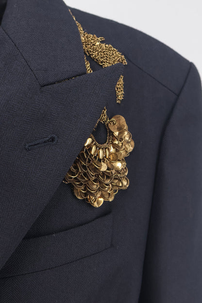 Dries Van Noten Barrysta wool blazer with gold embroidery - Navy