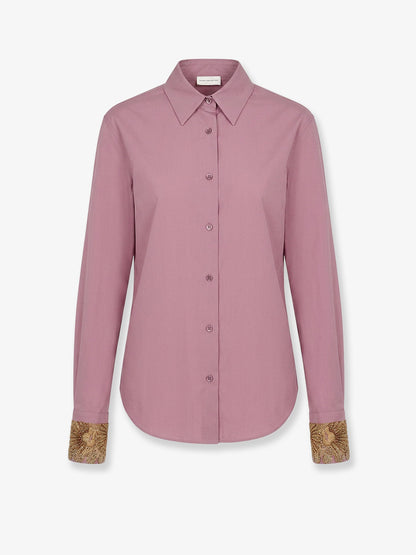 Dries Van Noten Chloris cotton shirt with embroiders cuffs - Old Rose
