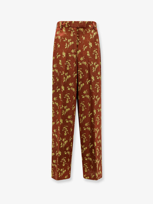 Dries Van Noten Viscose blend trousers with floral pattern - Rust