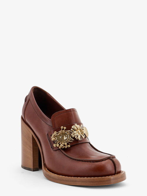 Dries Van Noten Leather Loafers with hells - Burgundy