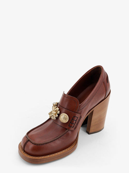 Dries Van Noten Leather Loafers with hells - Burgundy