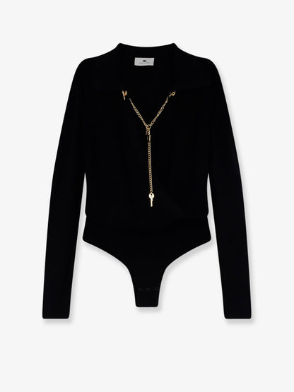 Elisabetta Franchi Viscose blend bodysuit with jewel charm detail - Nero