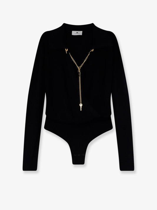 Elisabetta Franchi Viscose blend bodysuit with jewel charm detail - Nero