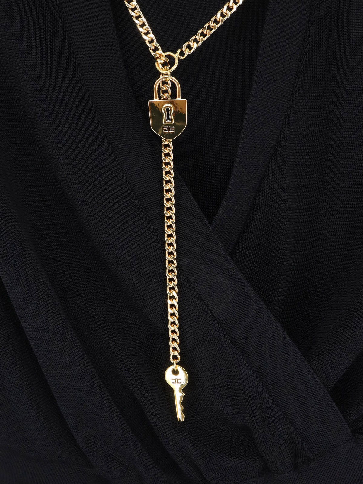 Elisabetta Franchi Viscose blend bodysuit with jewel charm detail - Nero