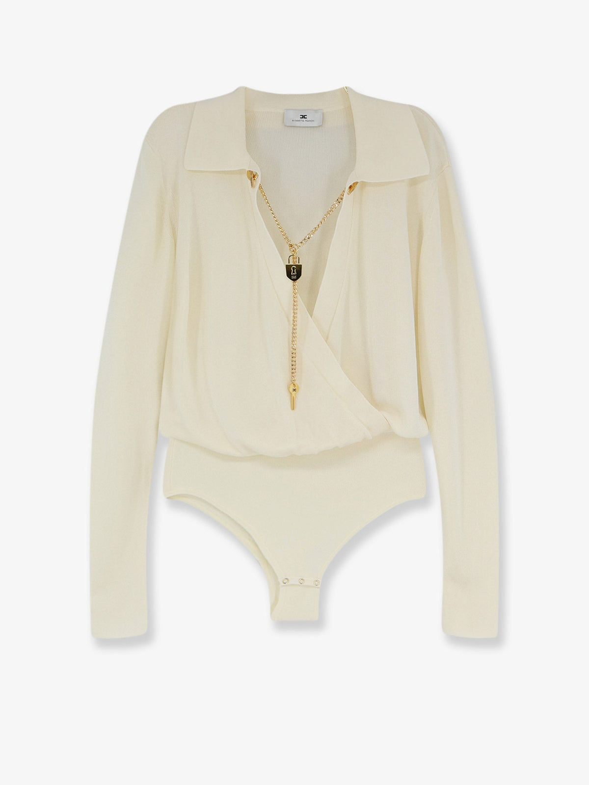 Elisabetta Franchi Viscose blend bodysuit with jewel charm detail - Burro