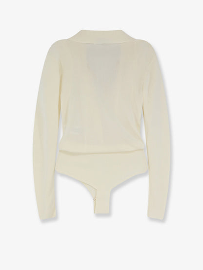 Elisabetta Franchi Viscose blend bodysuit with jewel charm detail - Burro