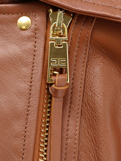 Elisabetta Franchi Leather biker jacket - Sigaro
