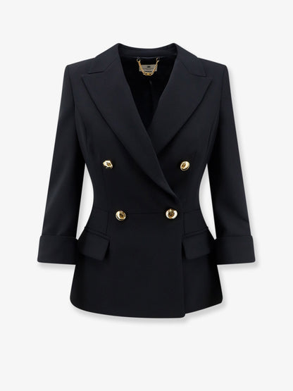 Elisabetta Franchi Stretch fabric blazer with logoed cufflinks - Nero
