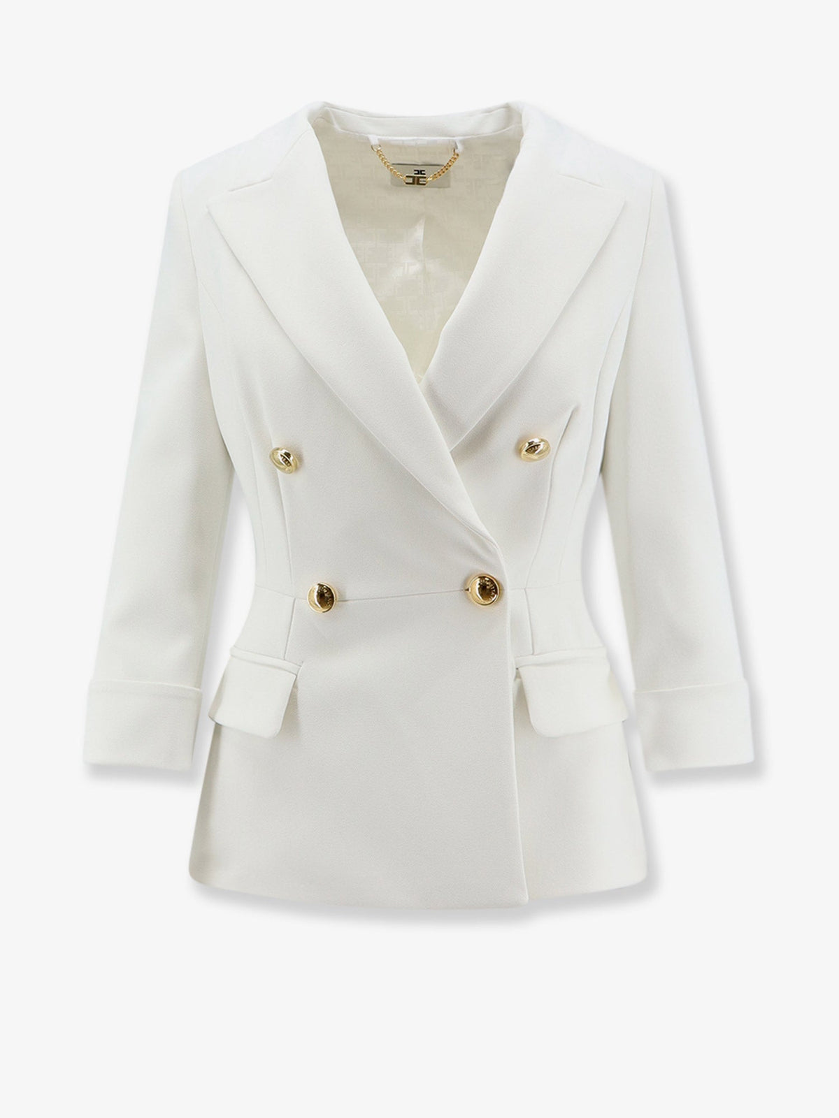 Elisabetta Franchi Stretch fabric blazer with logo cufflinks - Avorio