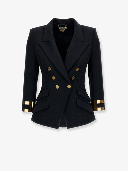 Elisabetta Franchi Double-breasted blazer with Monogram gold metal details - Nero