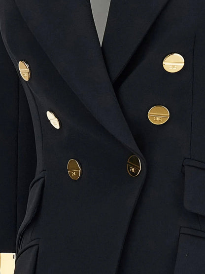 Elisabetta Franchi Double-breasted blazer with Monogram gold metal details - Nero