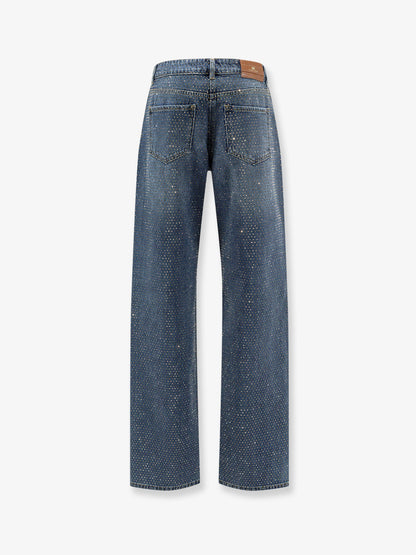 Elisabetta Franchi Blue denim jeans with all-over crystals