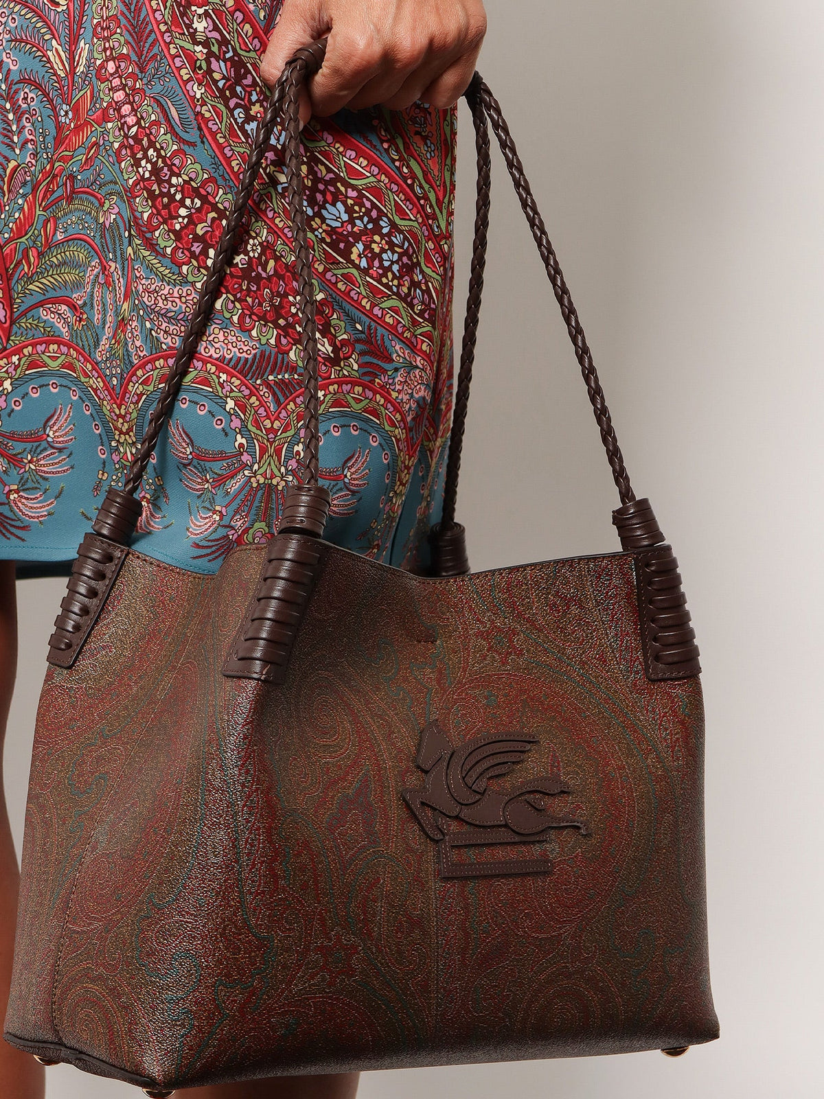 Etro Libra M Arnica Paisley fabric shopping bag - Nero