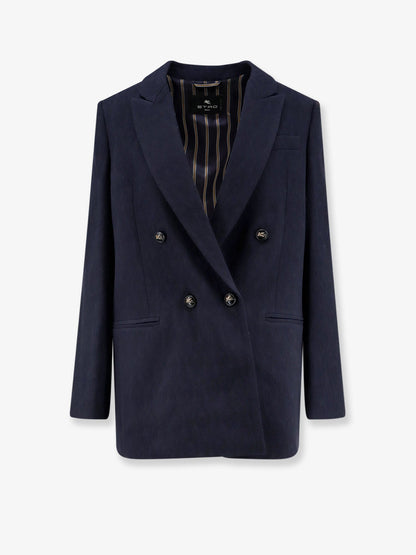 Etro Double-breasted stretch wool blazer - Marrone