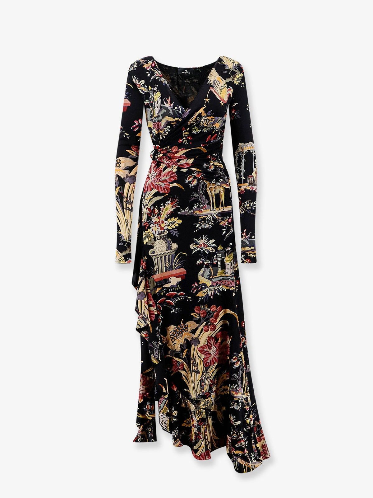 Etro Stretch viscose long dress with multicolor print - Nero