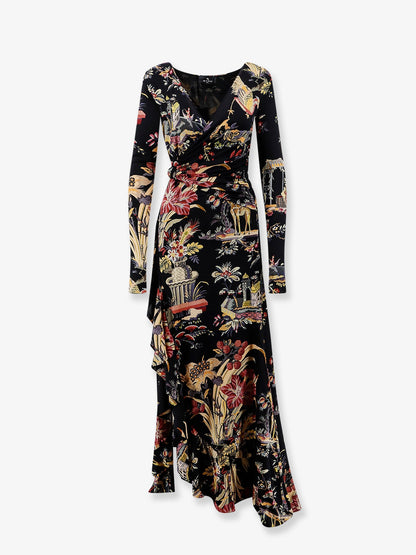 Etro Stretch viscose long dress with multicolor print - Nero