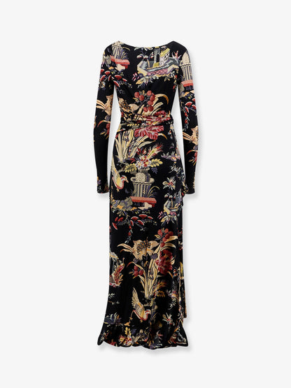 Etro Stretch viscose long dress with multicolor print - Nero