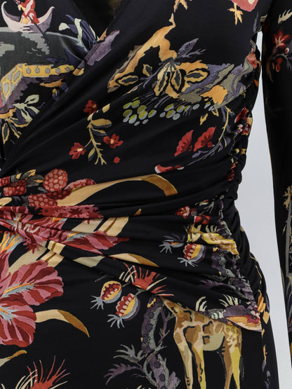 Etro Stretch viscose long dress with multicolor print - Nero