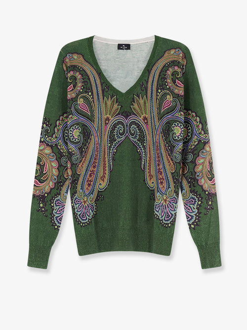 Etro Silk and cashmere blend sweater with iconic paisley print - Marrone
