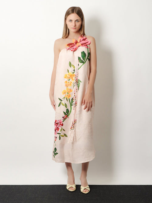 Farm Rio Natural linen dress - Gardenterracepink
