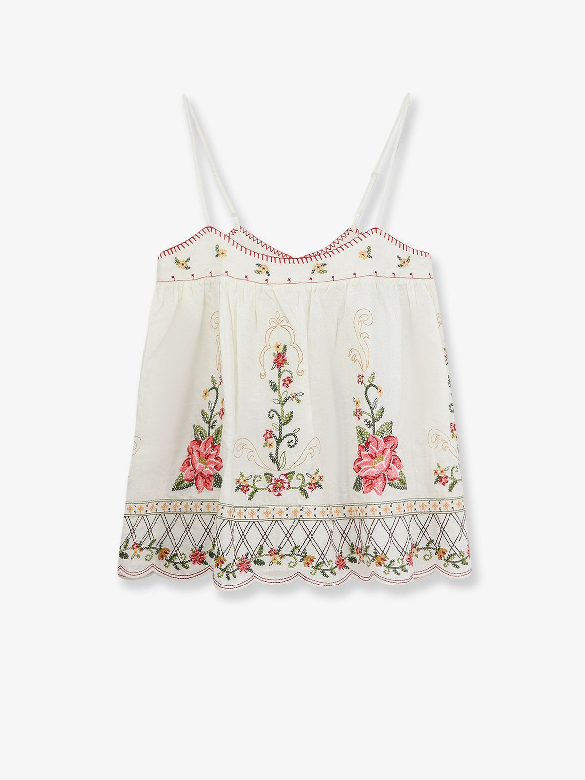 Farm Rio Linen and viscose top with embroidery - Offwhite