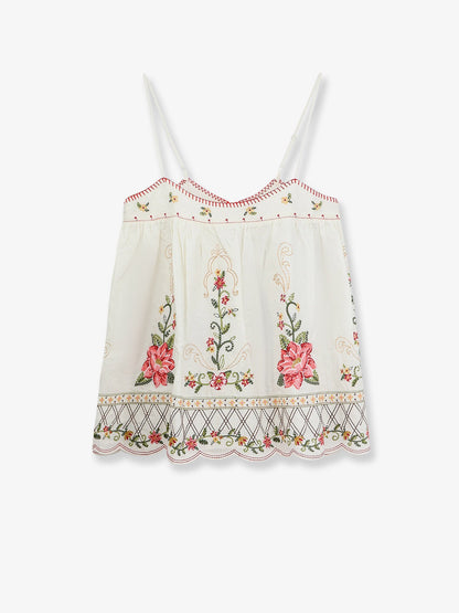 Farm Rio Linen and viscose top with embroidery - Offwhite