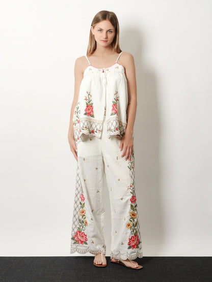 Farm Rio Linen and viscose top with embroidery - Offwhite