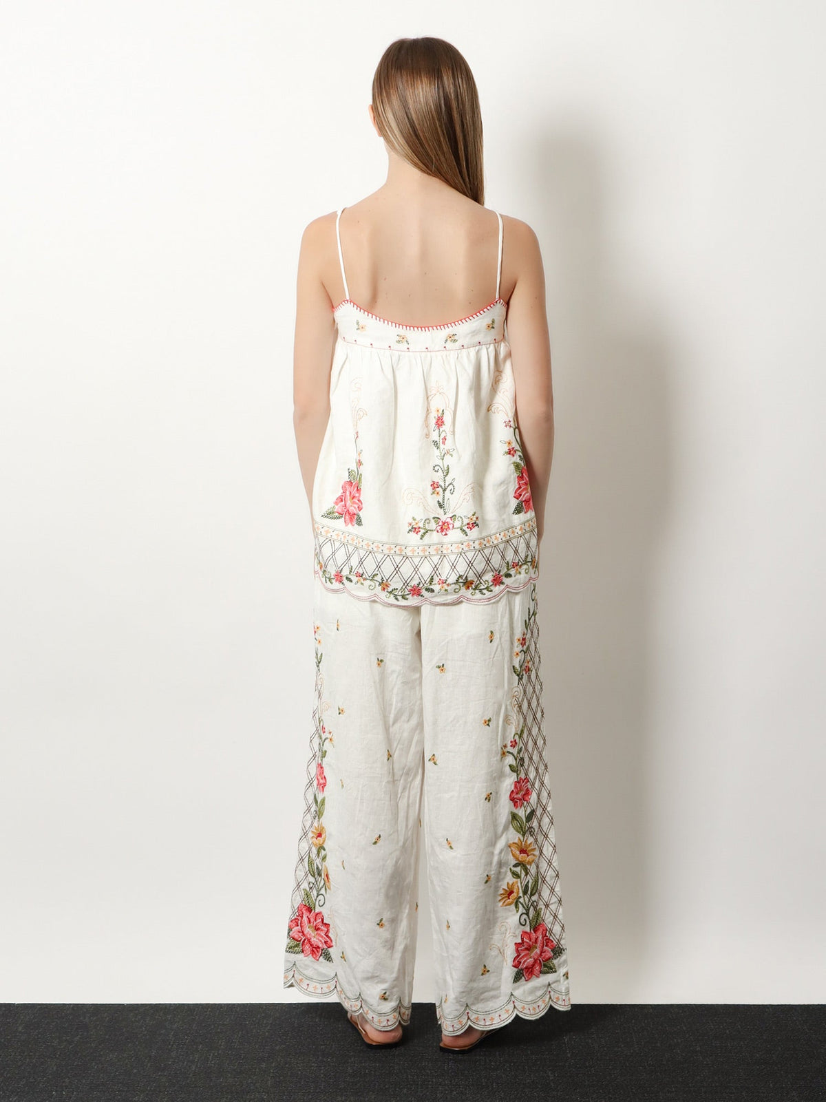 Farm Rio Linen and viscose top with embroidery - Offwhite