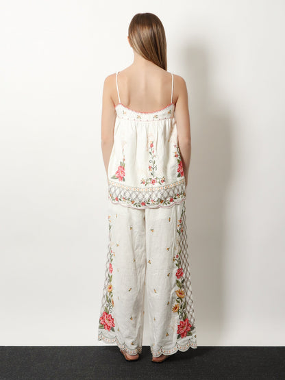 Farm Rio Linen and viscose top with embroidery - Offwhite