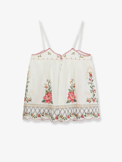 Farm Rio Linen and viscose top with embroidery - Offwhite