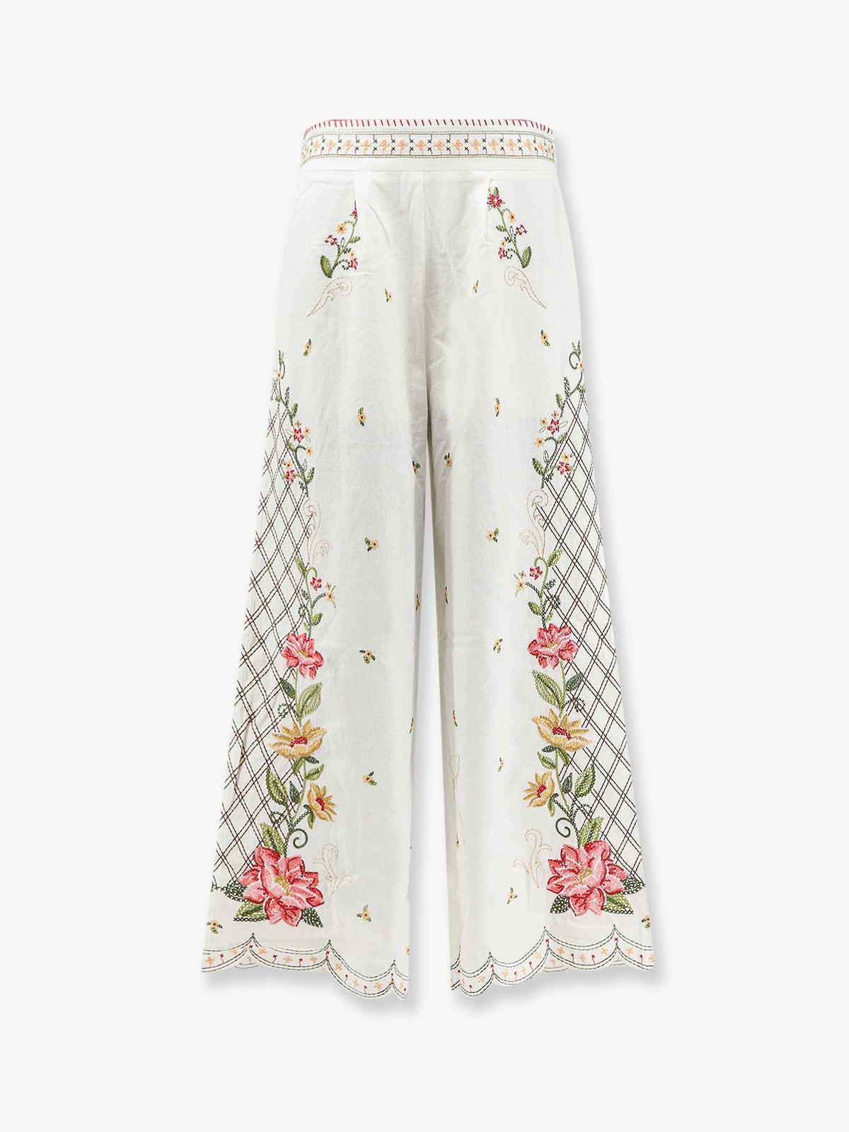 Farm Rio Linen and viscose trousers with embroidery - Offwhite