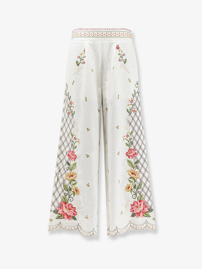 Farm Rio Linen and viscose trousers with embroidery - Offwhite