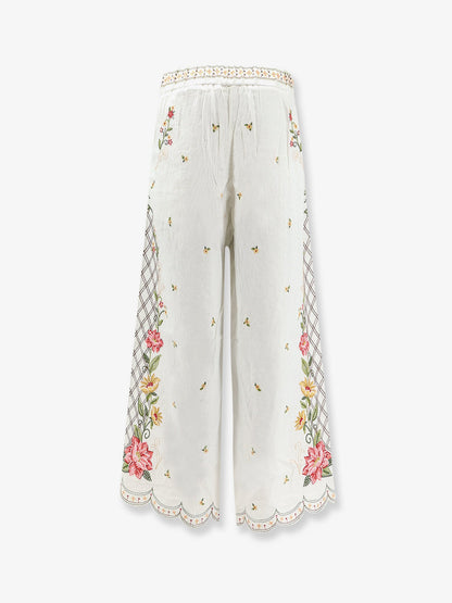Farm Rio Linen and viscose trousers with embroidery - Offwhite
