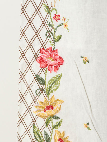 Farm Rio Linen and viscose trousers with embroidery - Offwhite
