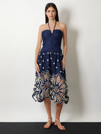Farm Rio Richilieur organic cotton dress - Darkblue