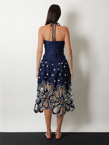 Farm Rio Richilieur organic cotton dress - Darkblue
