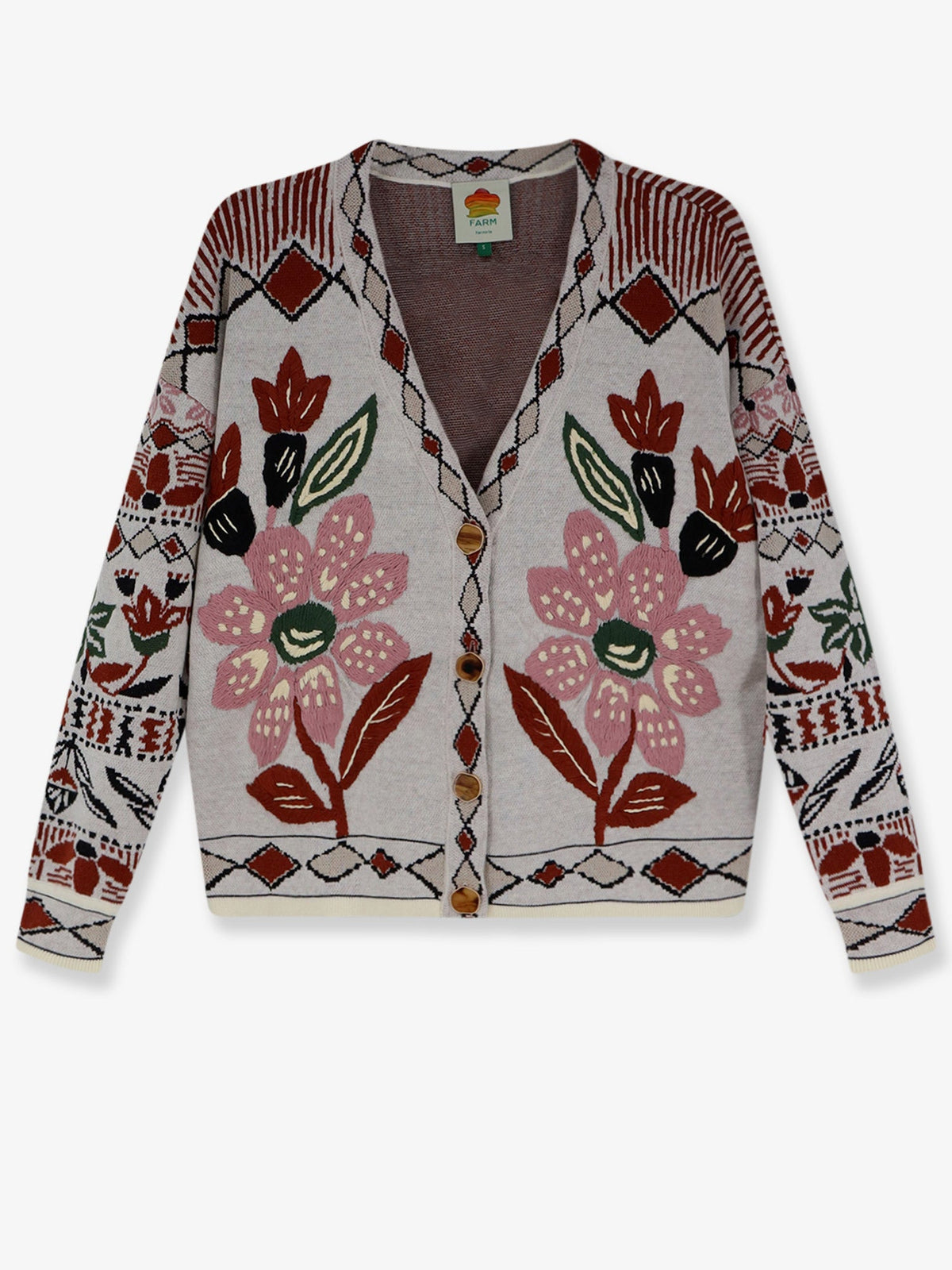 Farm Rio Cardigan with Multicolor embroidery - Ainikarusticflowerswinterwhite