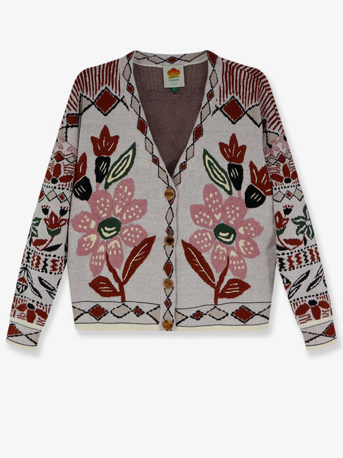 Farm Rio Cardigan with Multicolor embroidery - Ainikarusticflowerswinterwhite