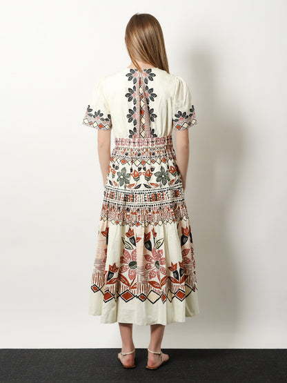 Farm Rio Ainika organic cotton dress - Ainikarusticflowerswinterwhite