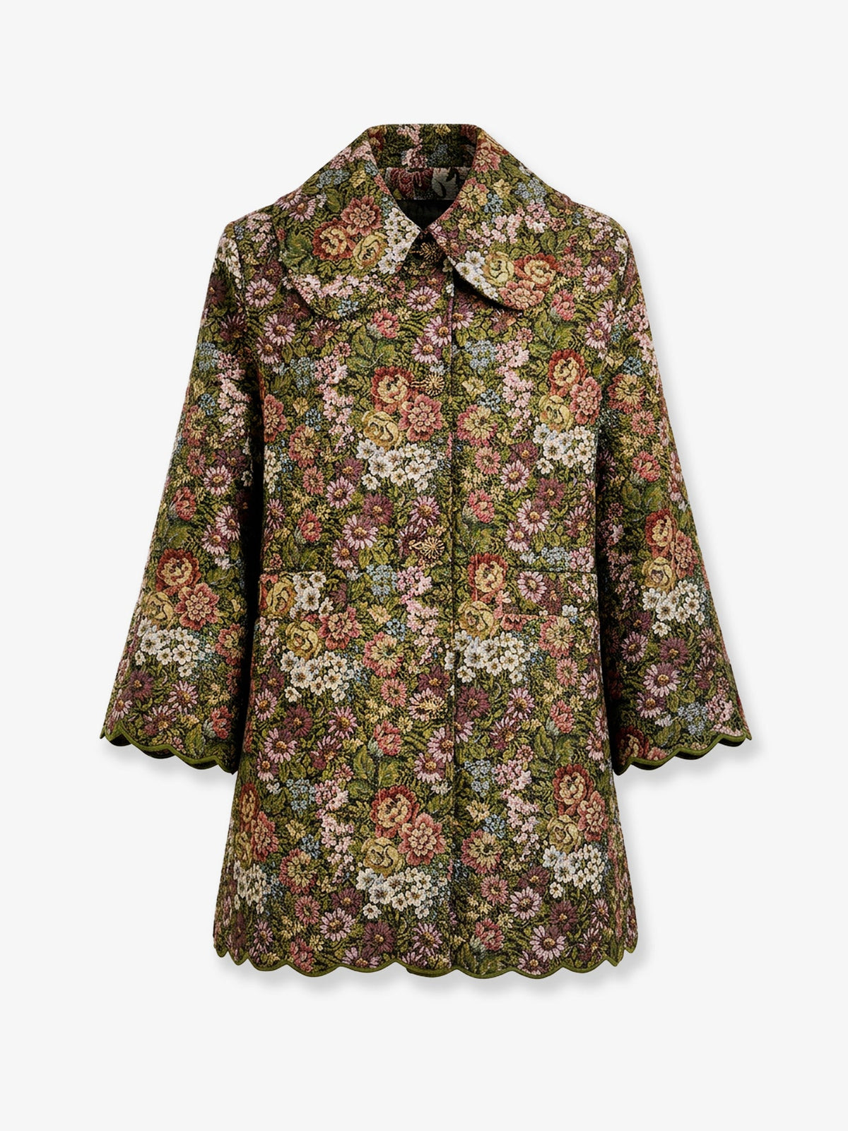 Farm Rio Flower Jacquard Trenchcoat with Logo patch - Green