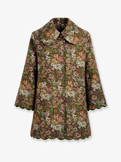 Farm Rio Flower Jacquard Trenchcoat with Logo patch - Green