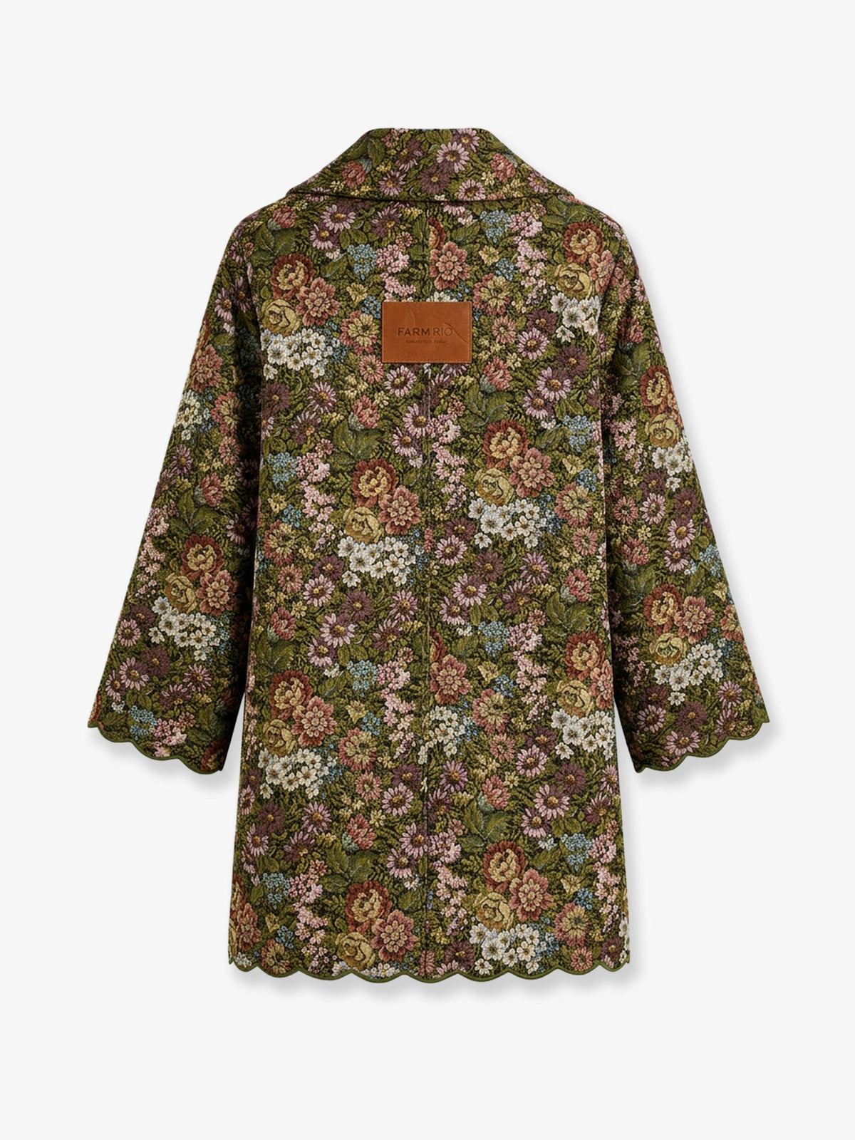 Farm Rio Flower Jacquard Trenchcoat with Logo patch - Green