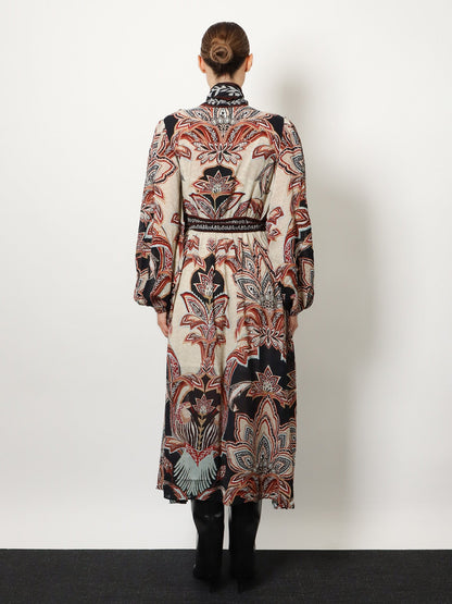 Farm Rio Viscose Tapestry Dream Long-Sleeve Midi dress - Cream